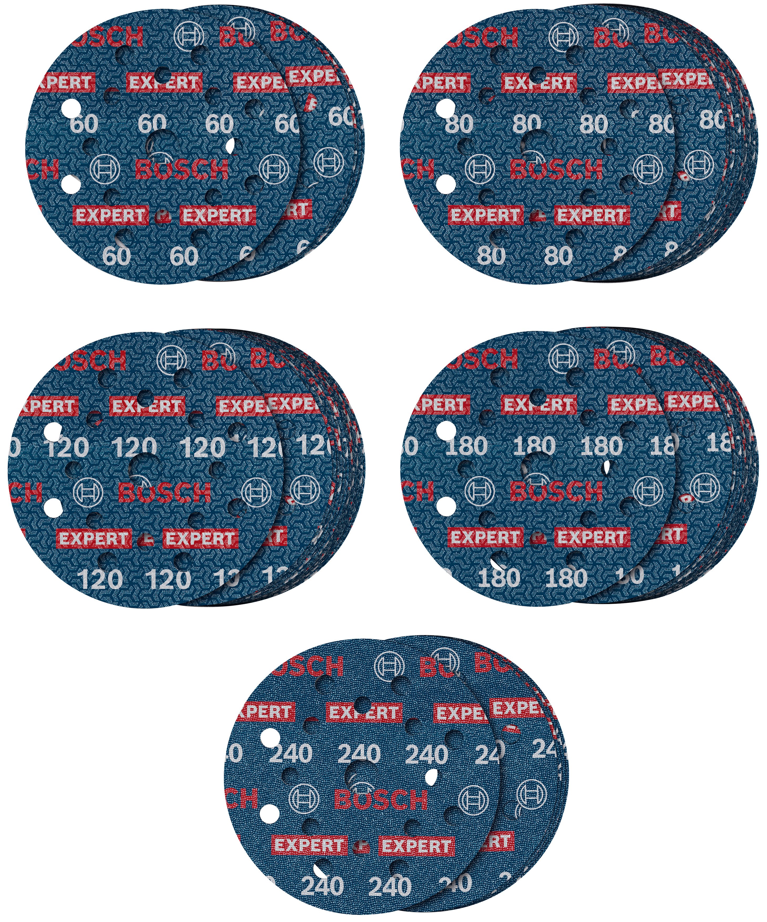 Bosch Accessoires EXPERT 55-delige set Schuurschijf O780 met film onderlaag, 125 mm, 5xG60; 15xG80; 15xG120; 15xG180; 5xG240 - 2608902429