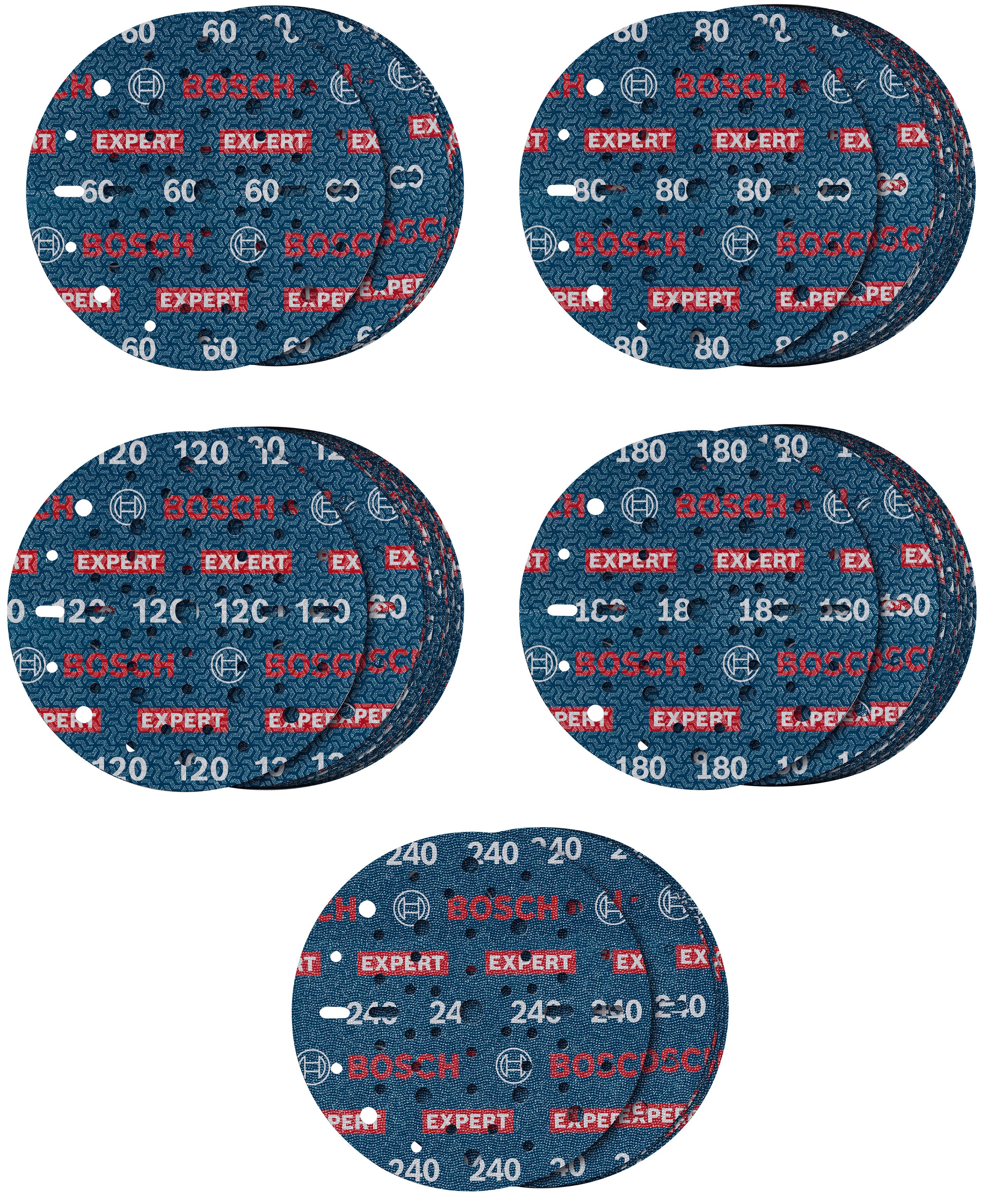 Bosch Accessoires EXPERT 55-delige set Schuurschijf O780 met film onderlaag, 150 mm, 5xG60; 15xG80; 15xG120; 15xG180; 5xG240 - 2608902470