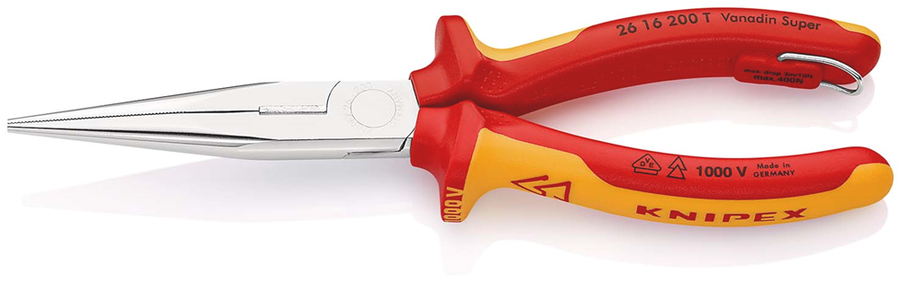 Knipex Platspitse Tang met Zijsnijder (Telefoontang) | 200 mm Lengte | Geïsoleerd | Meercomponenten-Omhulling - 26 16 200 T BK