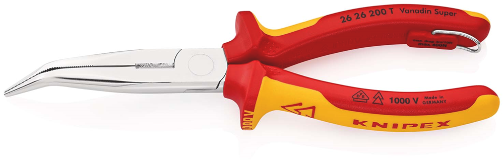 Knipex Platspitse Tang met Zijsnijder (Telefoontang) | 200 mm Lengte | Geïsoleerd | Meercomponenten-Omhulling - 26 26 200 T BK