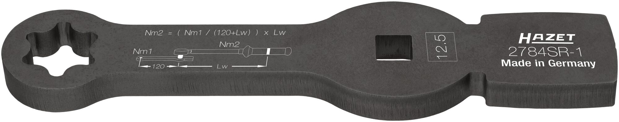 HAZET Ring-slagsleutel · speciaal profiel · met 2 slagvakken 2784SR-1 · 1/2 inch (12,5 mm) vierkant hol · Ribbelprofiel · Lengte: 220 mm