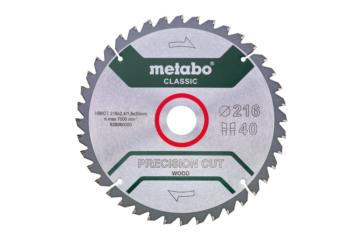 Metabo Cirkelzaagblad "Precision Cut" HW/CT Ø 216 mm, 40 WZ 5° - 628060000