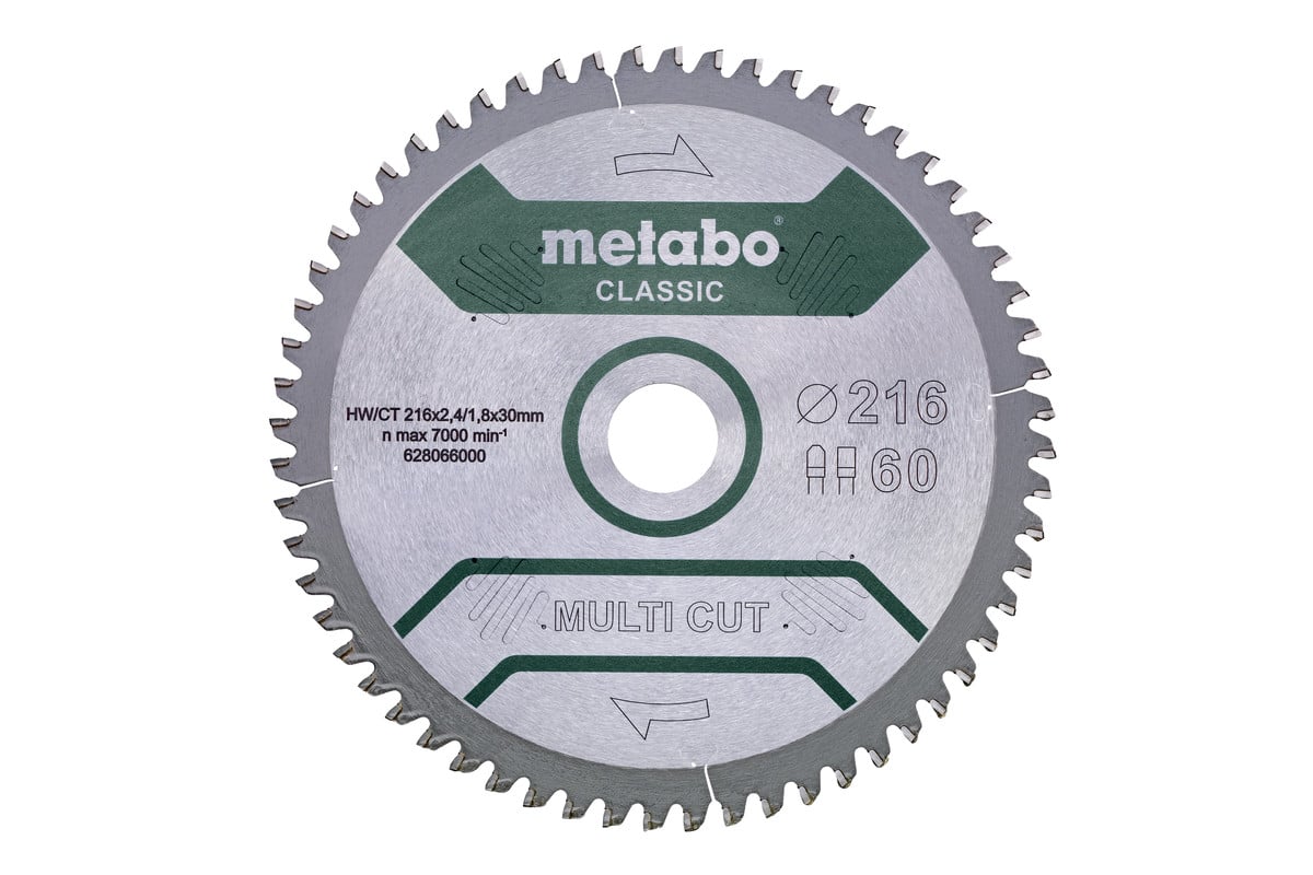 Metabo Cirkelzaagblad "Multi Cut" HW/CT Ø 216 mm, 60T FZ/TZ 5°n - 628066000