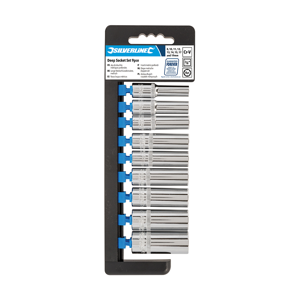 Silverline Zeskantige 3/8 diepe metrische doppen set, 9-delig 8 - 19 mm
