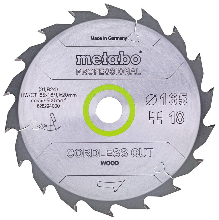 Metabo Cirkelzaagblad Cordless Cut Wood - Professional | 165 x 1.6 x 20 mm | Z36 WZ 15° - 628295000