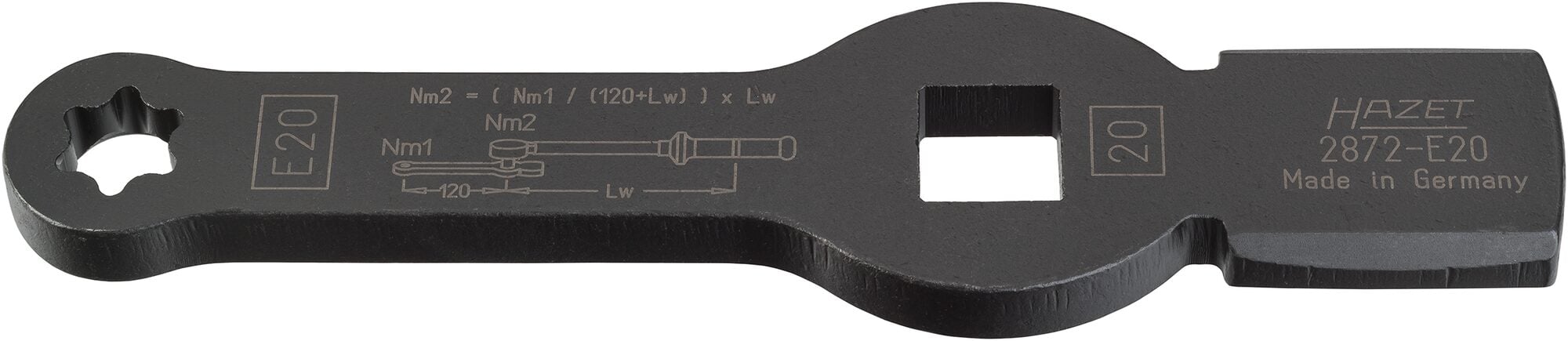 HAZET Ring-slagsleutel · met 2 slagvakken 2872-E20 · 3/4 inch (20 mm) vierkant hol · Buiten-TORX®-profiel · SW E20