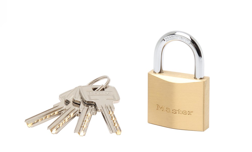 Masterlock 40mm thick solid brass body - 22mm hardened steel shackle, 6mm diam. - - 2940EURD