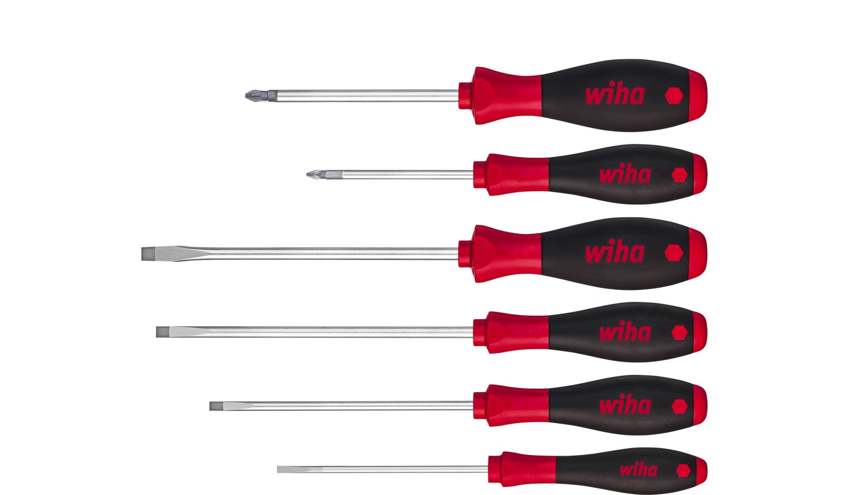 Wiha 308HK6 Schroevendraaierset SoftFinish sleufkop, Phillips 6-delig met zeskantaanzet - 21248