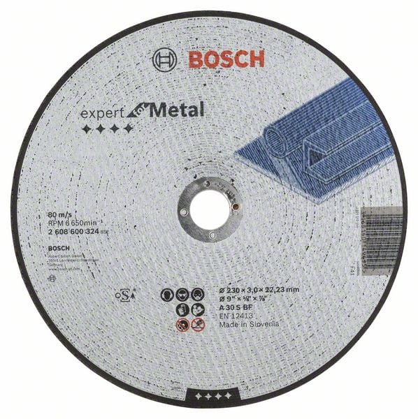 Bosch Accessoires Doorslijpschijf recht Expert for Metal A 30 S BF, 230 mm, 22,23 mm, 3,0 mm - 1 stuks - 2608600324