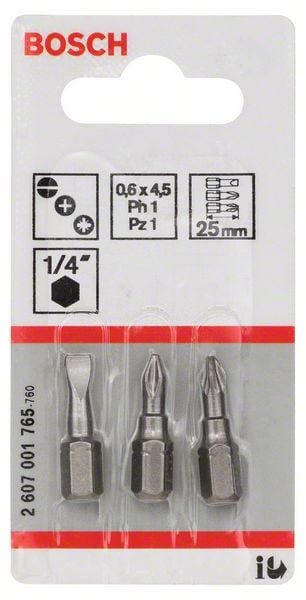 Bosch Accessoires 3-delige bitset Extra Hard (assorti) S 0,6x4,5; PH1; PZ1; 25 mm 3st - 2607001765