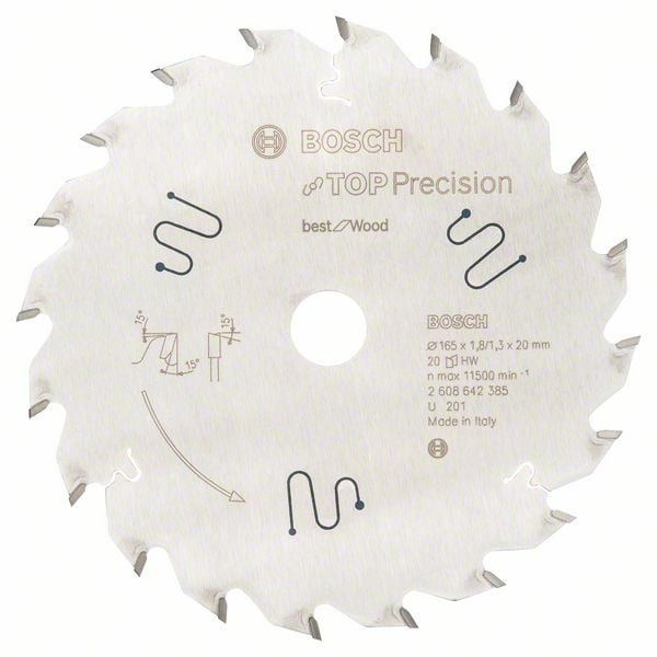 Bosch Accessoires Cirkelzaagblad Top Precision Best for Wood 165 x 20 x 1,8 mm, 20 1st - 2608642385