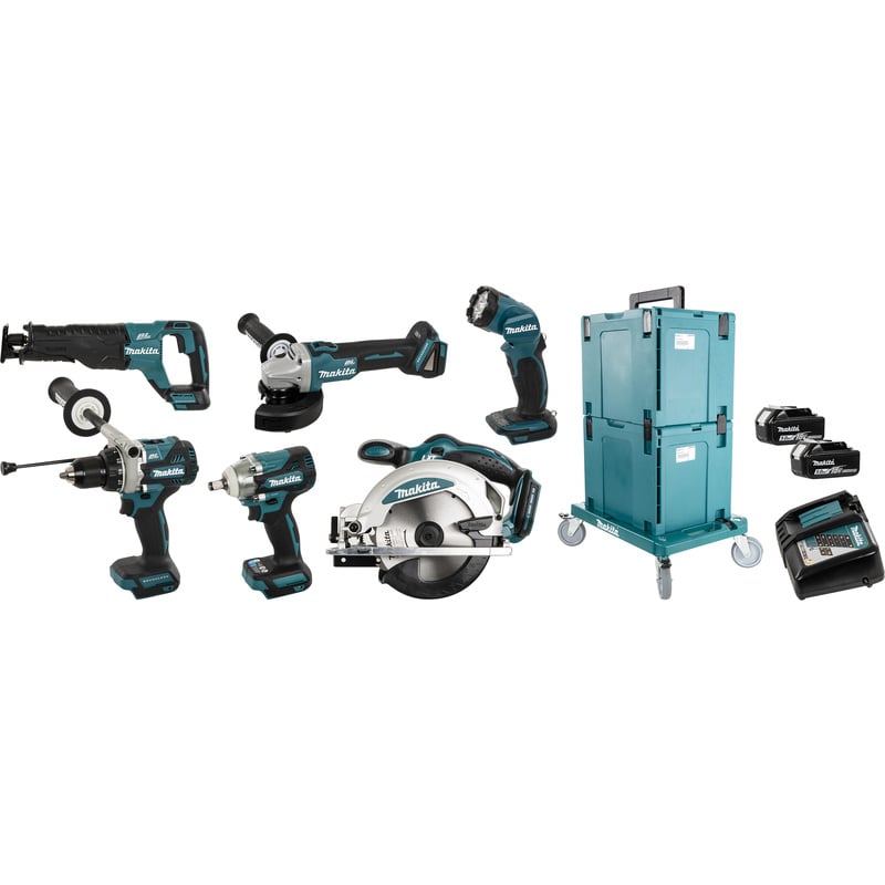 Makita DK371NX | 6 delige 18V Li-Ion accu combi set (2x 5.0Ah accu) in 2x M-Box en trolley