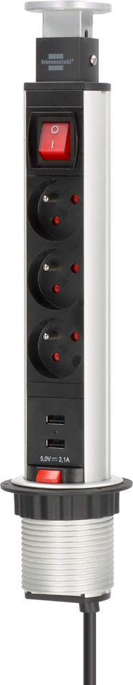 Brennenstuhl Tower Power stekkerdoos met USB | 3-voudig | 2m H05VV-F 3G1 5 | Met schakelaar 1396201013