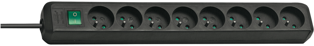 Brennenstuhl Eco-Line stekkerdoos met schakelaar | 8-voudig | Zwart | 3m H05VV-F 3G1 5 | FR 1159301018
