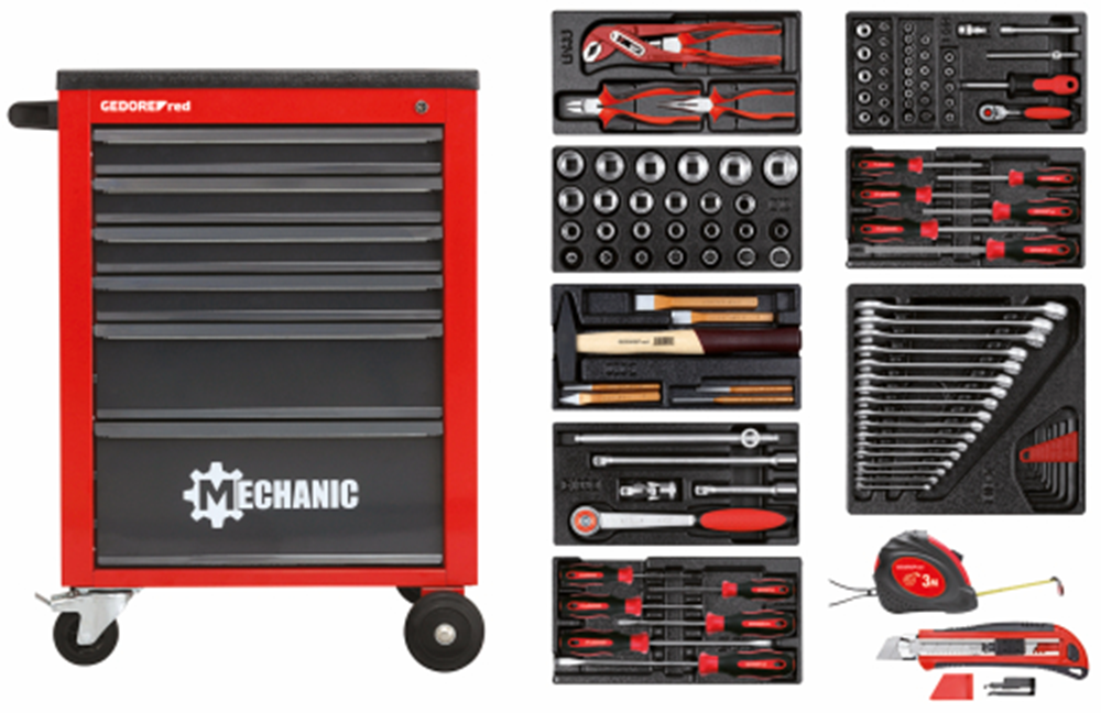 Gedore Gereedschapsset in Gereedschapswagen MECHANIC | Rood | 118-delig - 3301667