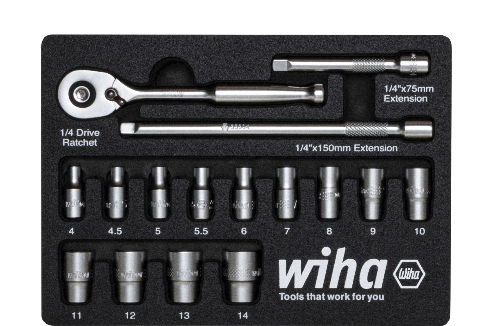 Wiha 33391 Ratelsleutelset 1/4" 16-delig in foam inlage - 44683