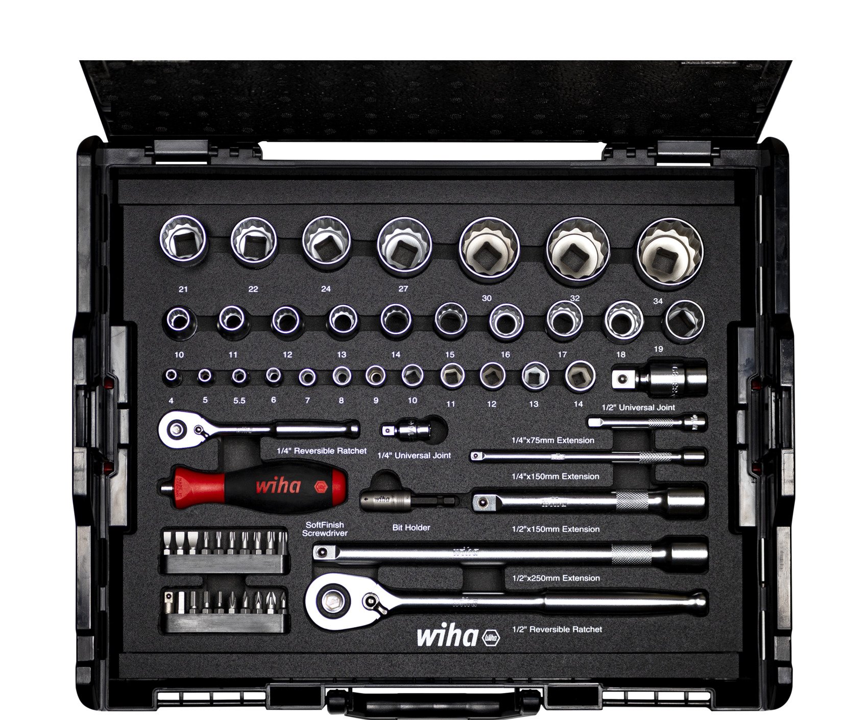 Wiha Dopsleutel- en bitset 1/4" en 1/2" | 60-delig | Incl. L-Boxx - 44685