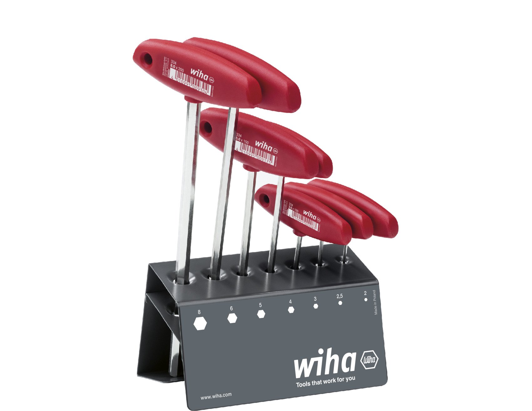 Wiha Stiftsleutelset met dwarsgreep | Zeskant | 8-delig hoogglans vernikkeld | incl. werkbankhouder - 953 - 00953