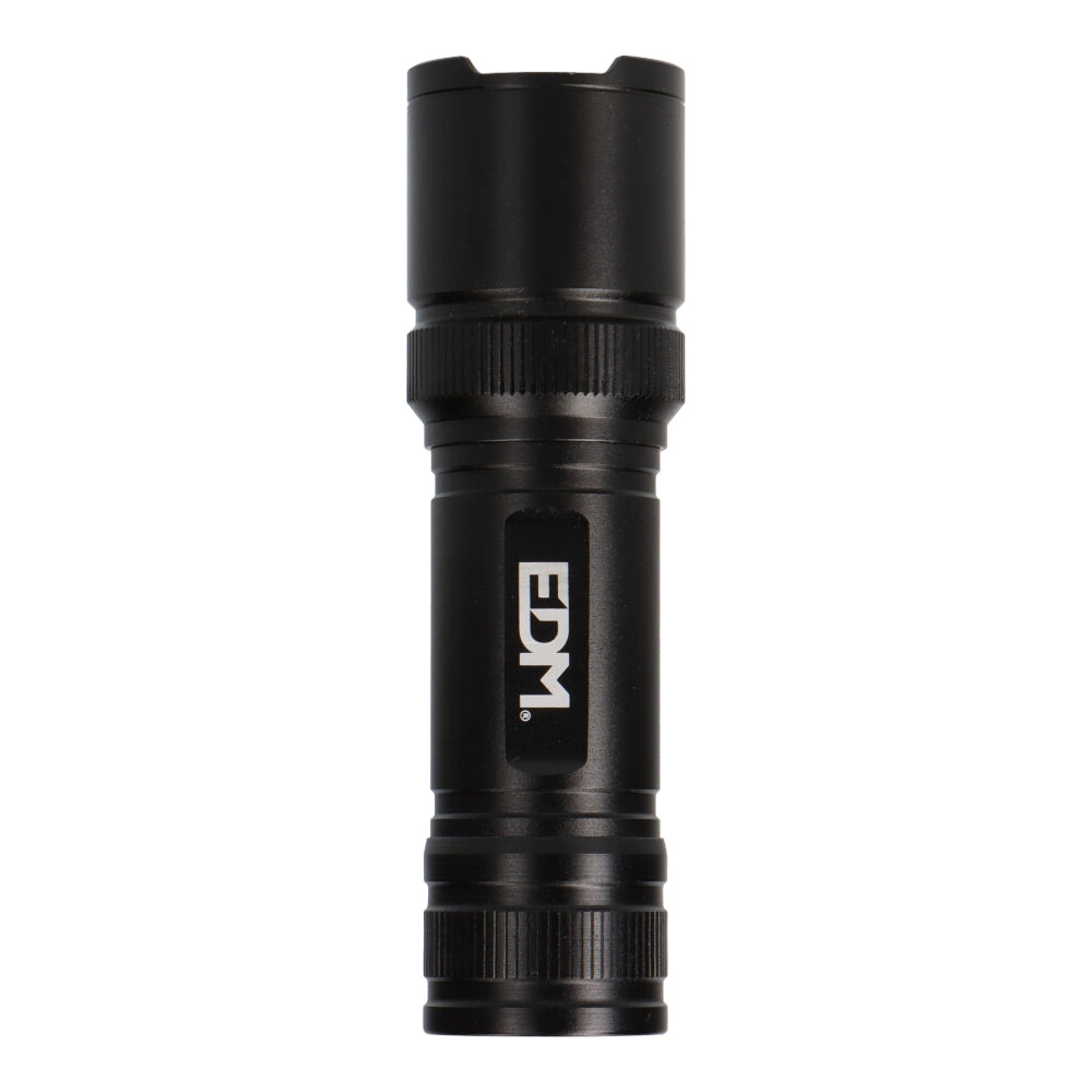 EDM Zwarte tactische LED-zaklamp, aluminium, met zoom, 3 x AAA-batterijen (meegeleverd), 150 lumen