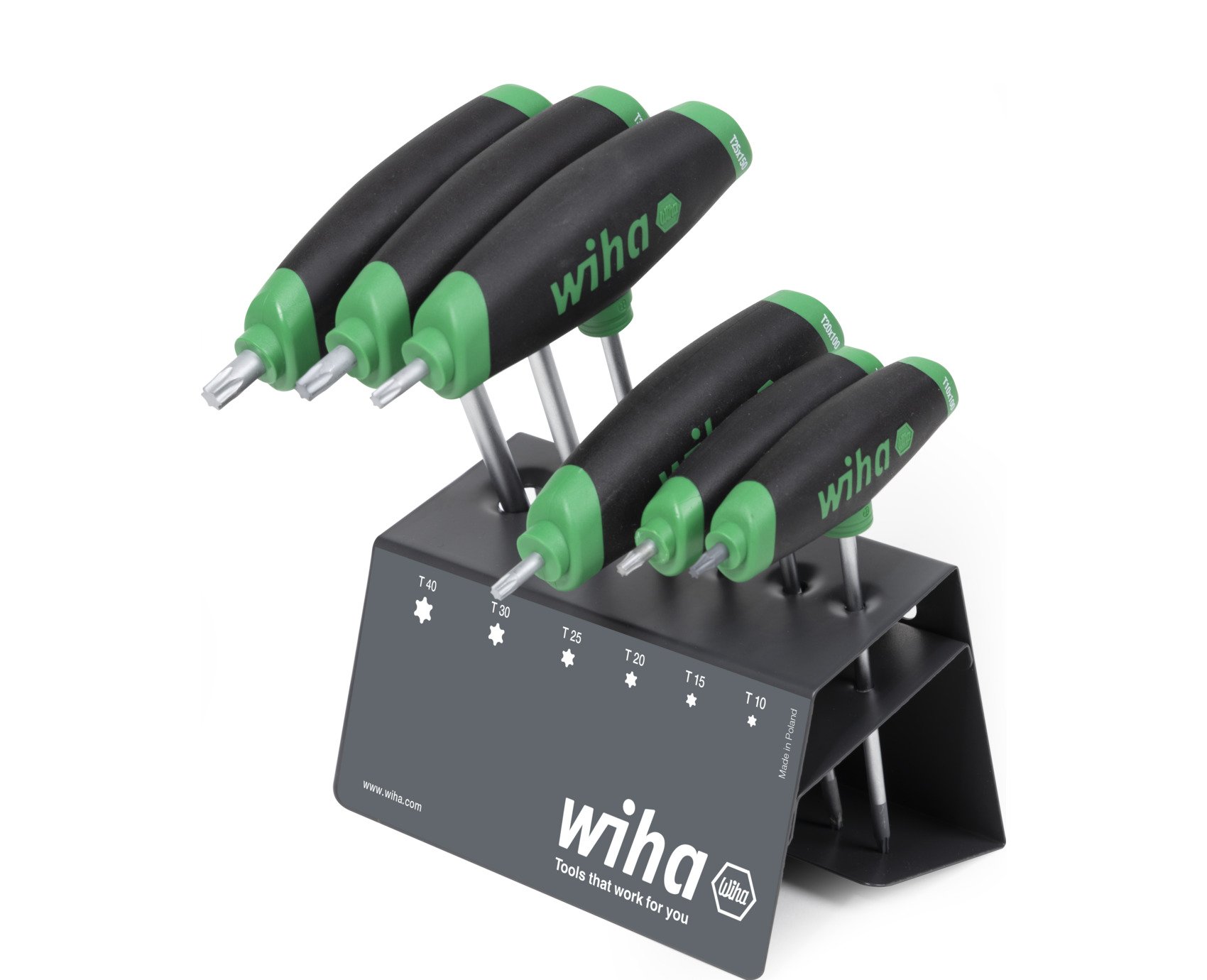 Wiha 364DSVB-01 Stiftsleutelset met dwarsgreep ComfortGrip TORX®- 7-delig met zijaandrijving, mat verchroomd, in werkbankhouder. - 45623