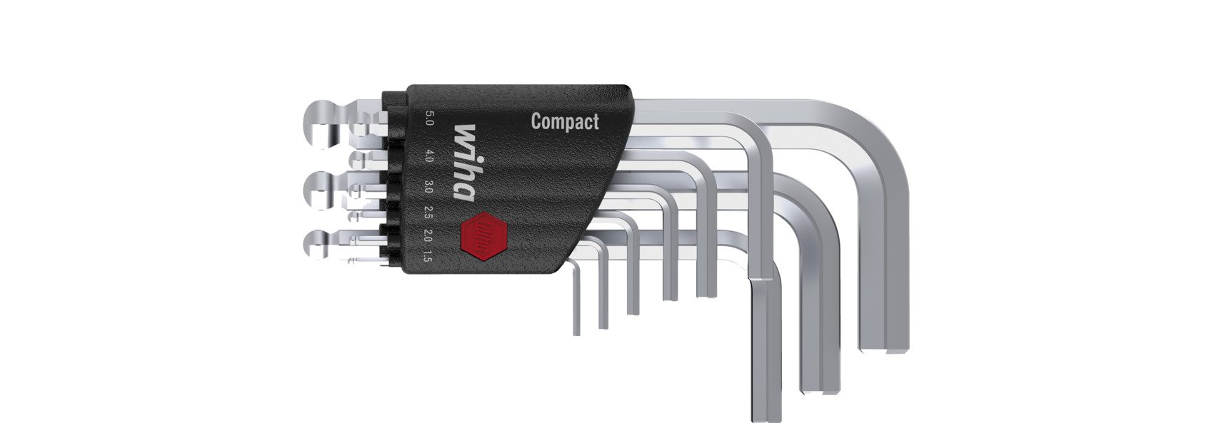 Wiha Stiftsleutelset | in Compact houder | Zeskantkogelkop | 10-delig | kort | mat verchroomd | in blister - 40411 - 40411