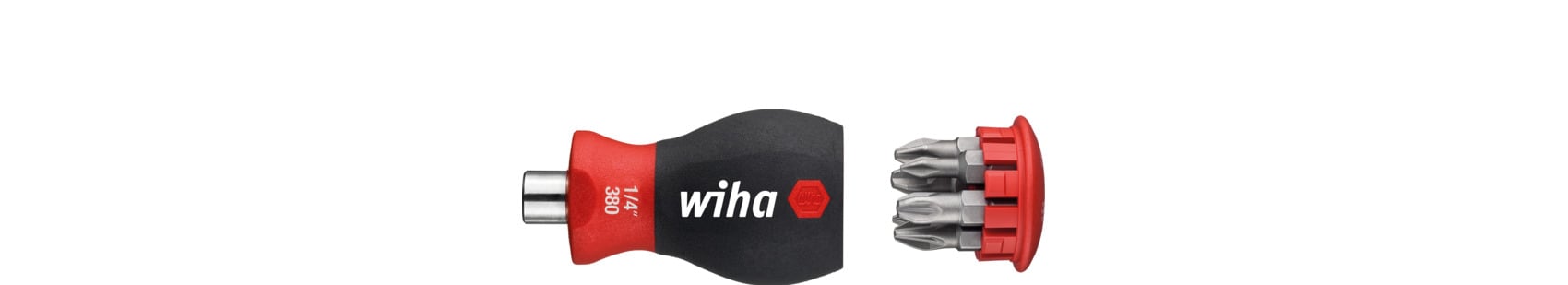 Wiha 380102 Schroevendraaier met bitmagazijn magnetisch Phillips, Pozidriv met 6 bits, Stubby, 1/4" - 33740