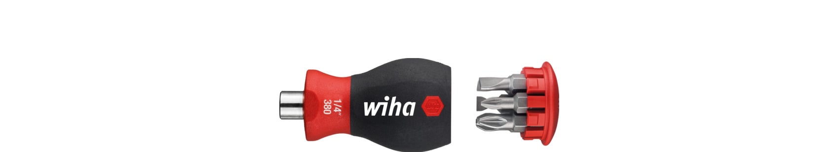 Wiha 380104 Schroevendraaier met bitmagazijn magnetisch sleufkop, Pozidriv met 6 bits, Stubby, 1/4" - 33764