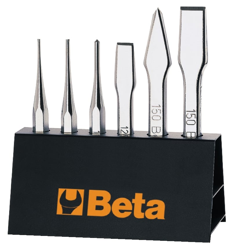 Beta 6-delige set doorslagen (art. 30), centerpunten (art. 32),koudbeitels (art. 34) en ritsbeitels (art. 36), met support 38/SP6 - 000380009