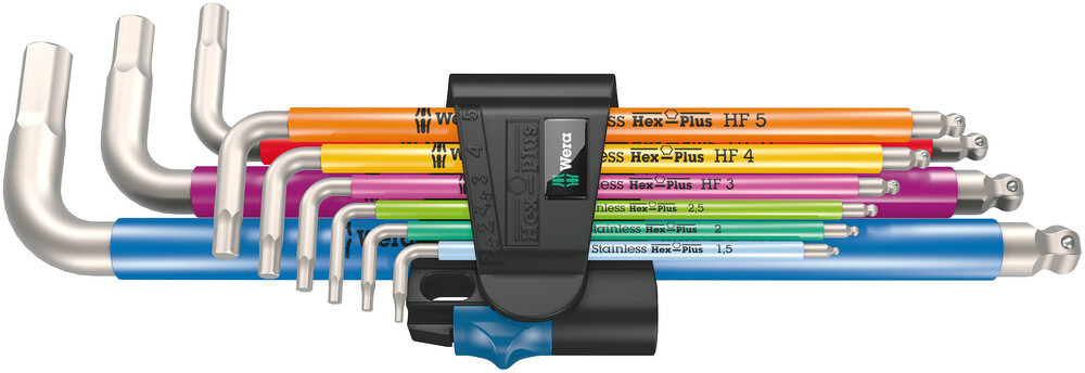 Wera 3950/9 Hex-Plus Multicolour HF Stainless 1 stiftsleutelset | metrisch | RVS | met vasthoudfunctie | 9-delig - 05022699001