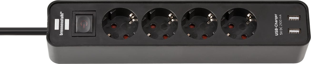 Brennenstuhl ecolor stekkerdoos 4-voudig met 2 USB-laadbussen (stekkerdoos USB met schakelaar en 1,5 m kabel) - 1153240006