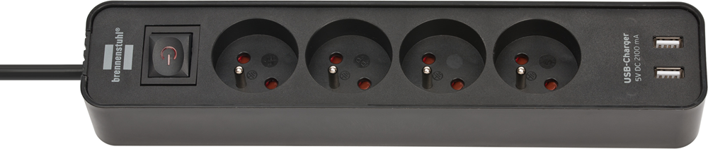 Brennenstuhl Ecolor stekkerdoos met USB | 4-voudig | 1 5m H05VV-F 3G1 5 | Zwart | FR 1153244006