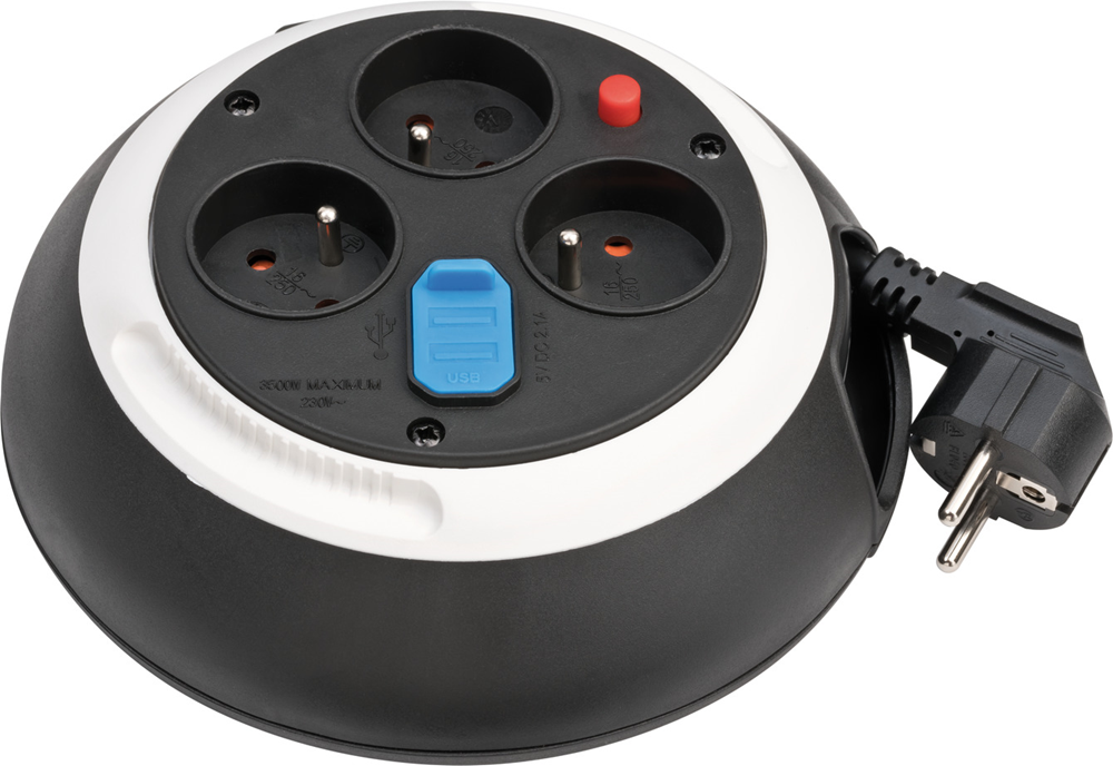 Brennenstuhl Comfort-Line kabelhaspel met USB zwart wit | 3m | H05VV-F 3G1 5 FR BE - 1109224600