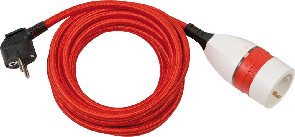 Brennenstuhl Kwalitatief hoogwaardige verlengkabel met draaischakelaar en textielmantel 5m H05VV-F 3G1,5 rood/wit - 1161830040
