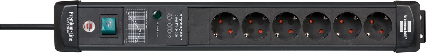 Brennenstuhl Premium-Line | ÜSS 6 voudig | zwart | *DE* 60kA/Filter | 3m | H05VV-F3G1,5 1951160401