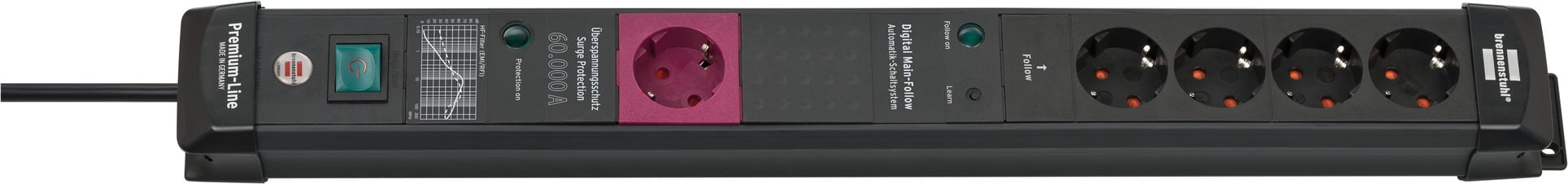 Brennenstuhl Premium-Line | ÜSS | 5 voudig | M-Follow | *DE* | zwart | 60kA/Filter | 3m | H05VV-F3G1.5 1951150500