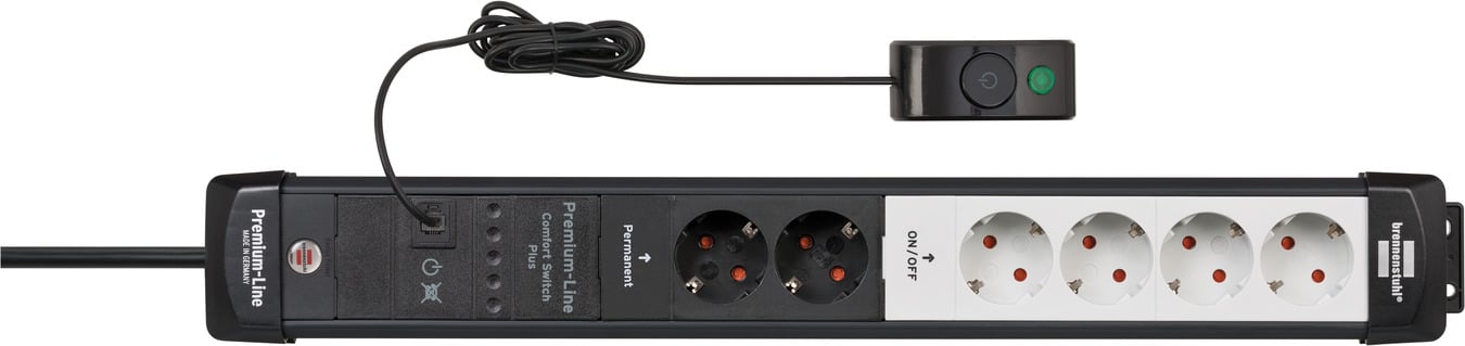 Brennenstuhl Premium-Line | 2+4 voudig | zwart/lichtgrijs | *DE* | 3m | H05VV-F3G1.5 | met voetschakelaar 1951560103
