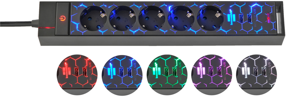 Brennenstuhl Gaming stekkerdoos GSL 05 met 2 USB-laadfuncties 5-voudig 1,5m H05VV-F3G1.5 - 1153560100