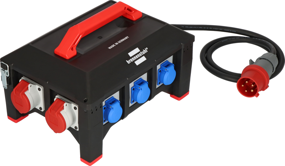 Brennenstuhl Professional rubberen bouwstroomverdeler | BSV 5-32A FI type B | 2m | H07RN-F 5G6 0 | CEE32A+2x16A 6x230V 9150320068