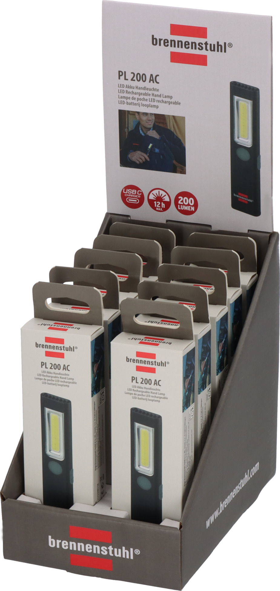 Brennenstuhl LED oplaadbare handlamp PL 200 AC 200lm 10 stuks in display - 1175590110