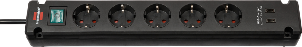 Brennenstuhl Bremounta stekkerdoos met 2 USB C-laadcontactdozen | 5-voudig | Zwart | 3m H05VV-F 3G1 5 1150660415