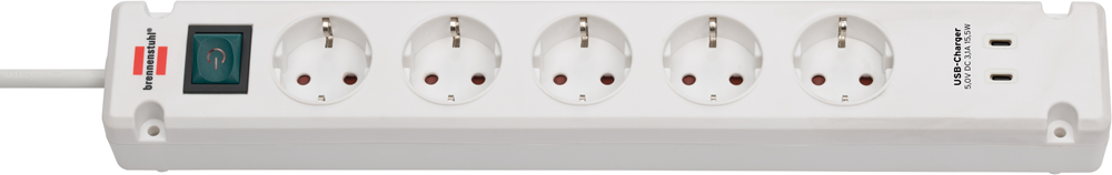 Brennenstuhl Bremounta stekkerdoos met 2 USB C-laadcontactdozen | 5-voudig | Wit | 3m H05VV-F 3G1 5 1150660425