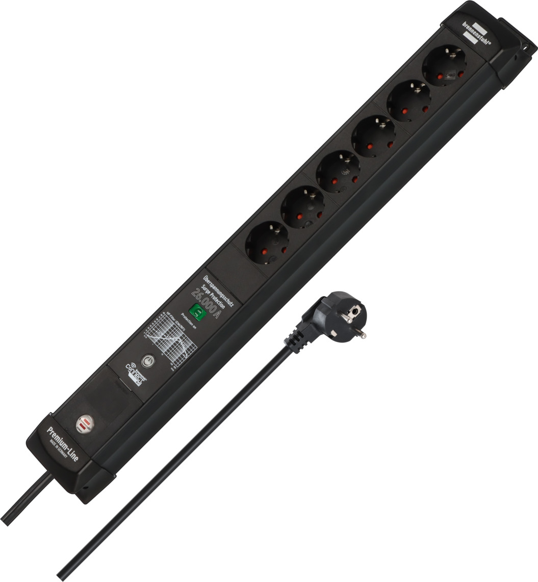 Brennenstuhl Premium-Line WiFi contactdoosstrook | overspanningsbeveiliging | 6-voudig | 1,8m | zwart | H05VV-F 3G1,5 | 26,000A - 1951160611