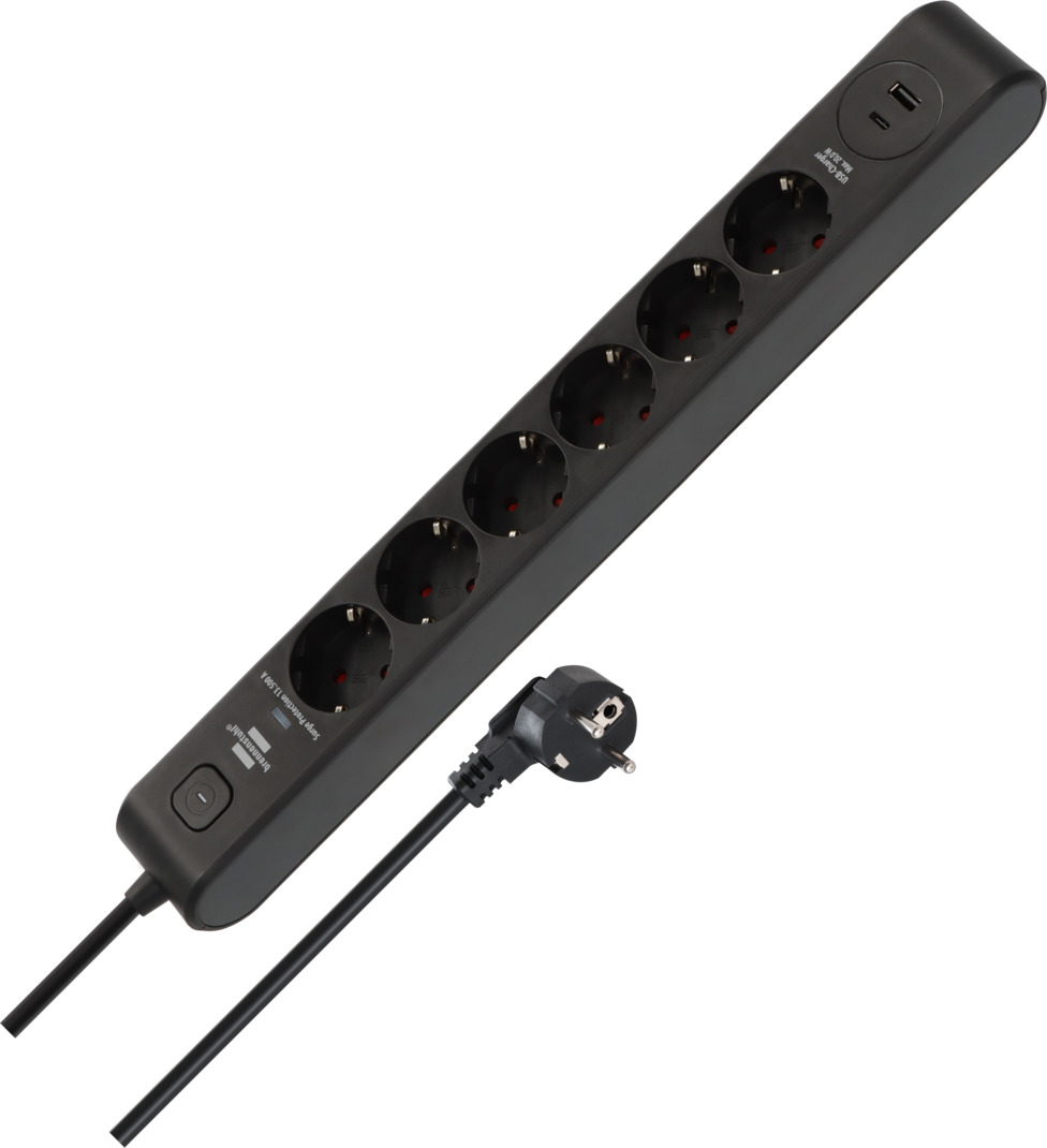Brennenstuhl Stekkerdoos overspanningsbeveiliging | 6-voudig | USB-C PD | USB-A | antraciet | 2m | H05VV-F 3G1,5 | 20W - 1150790602