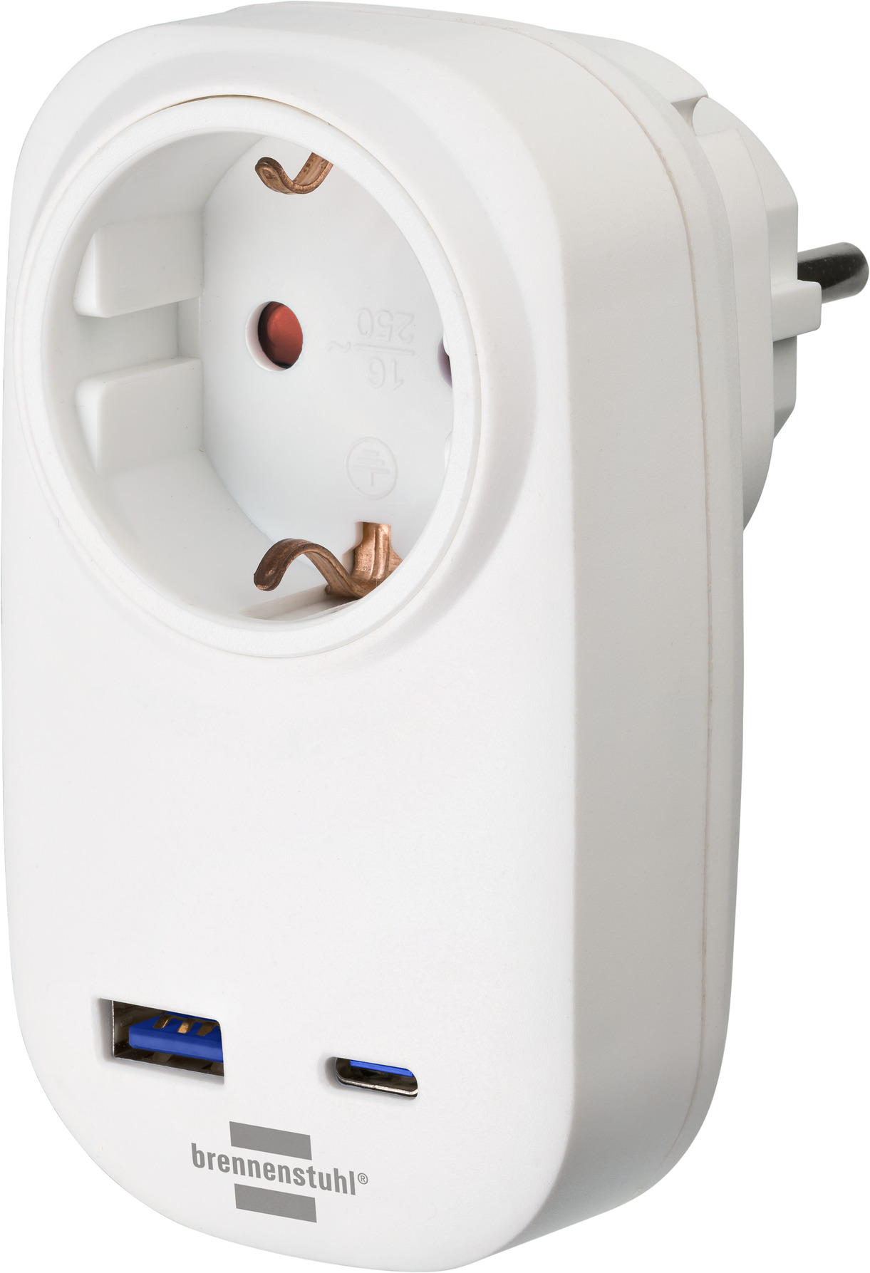 Brennenstuhl Stopcontactadapter met USB C Power Delivery, 1x USB A | wit | 20W | 18W - 1508210010