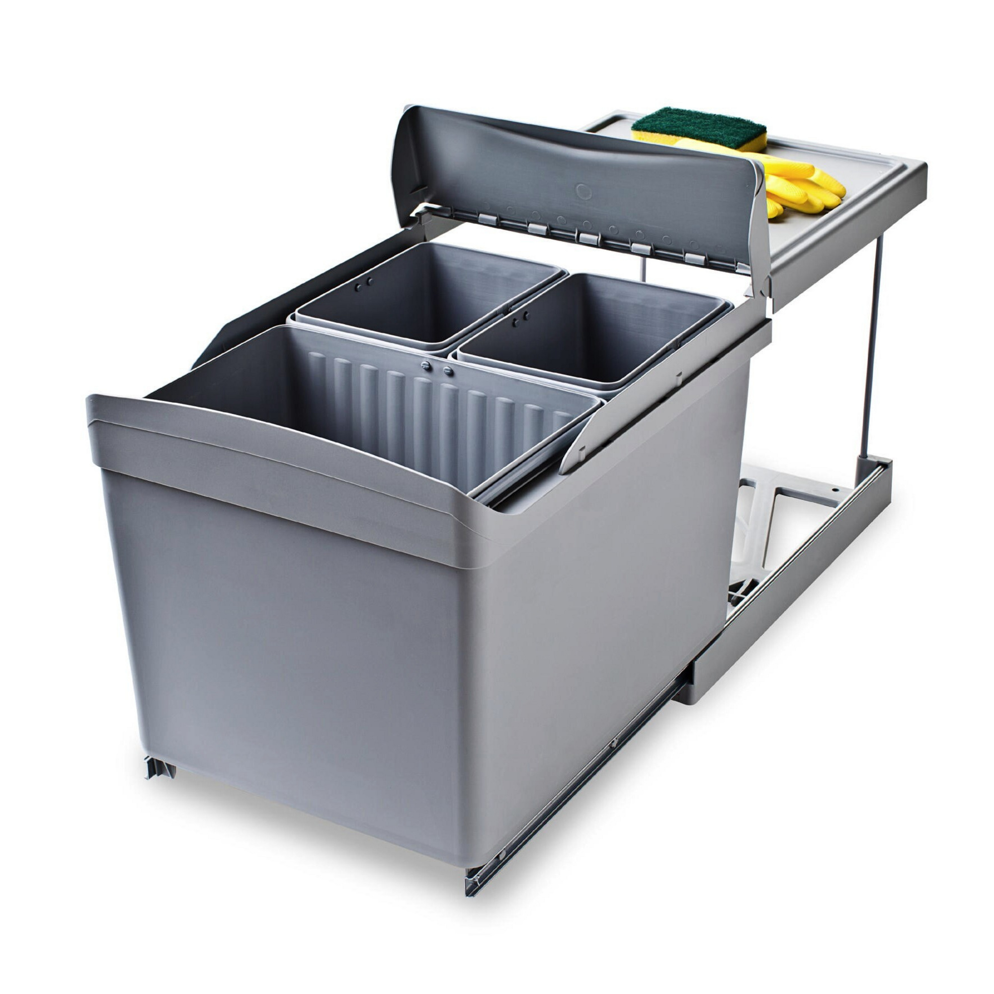 Eyckhaus 3-voudige afvalverzamelaar vierkant 1 x 16 l + 2 x 7,5 l | grijs - 4386 4386