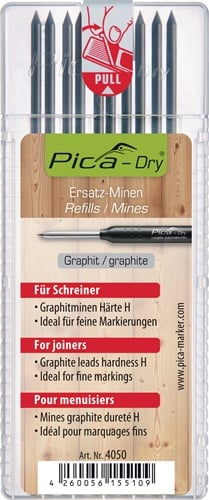 Pica Vullingenset | 10x grafiet speciale hardheid H | voor fijne markeringen | Pica Dry 4050 | 10 stiften / set | 1 stuk - 4050 - 4050