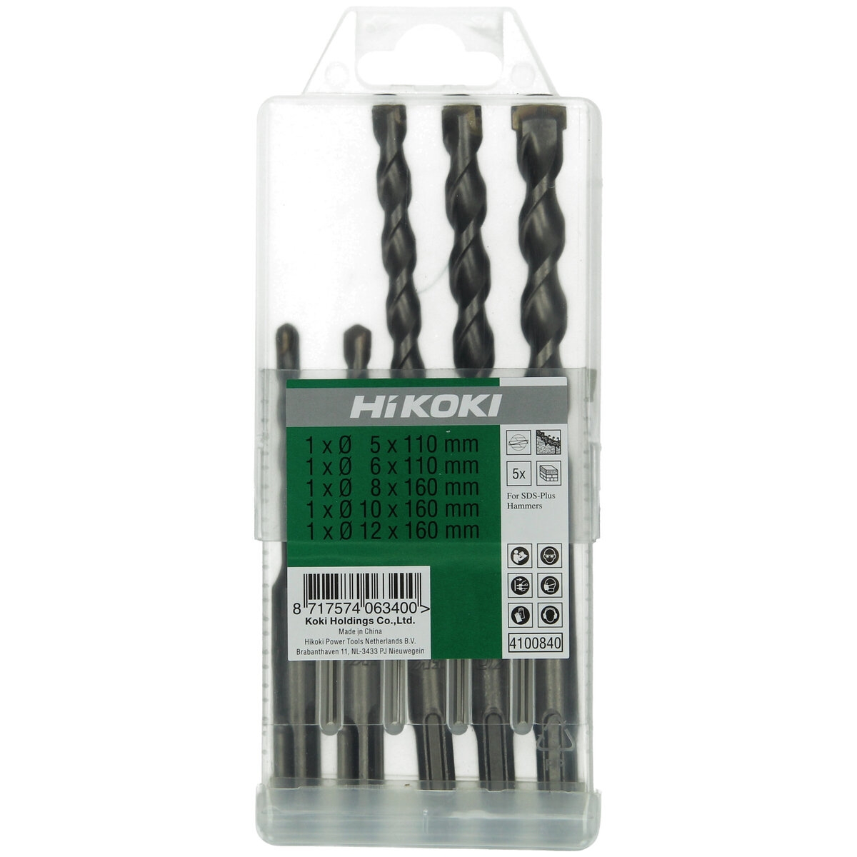 Hikoki Accessoires SDS-Plus Hamerborenset Basis 2-Snijder 5-Delig 5/6 x 110 mm 8/10/12 x 160 mm - 4100840