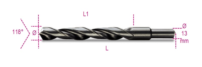 Beta Spiraalboren, korte uitvoering, schacht gereduceerd tot 13 mm HSS gewalst 410A 13,50 - 004100281