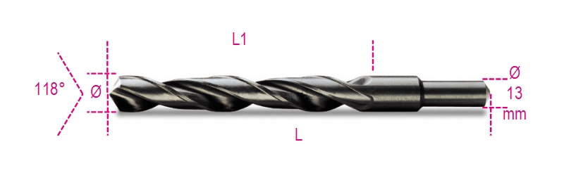 Beta Spiraalboren, korte uitvoering, schacht gereduceerd tot 13 mm HSS gewalst 410A 18,50 - 004100296