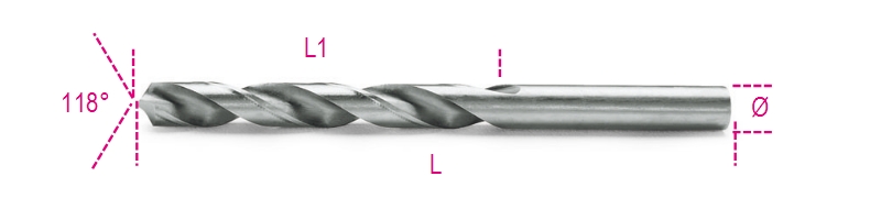 Beta Spiraalboren, korte uitvoering HSS volledig geslepen glimmende afwerking 412 0,50 - 004120030
